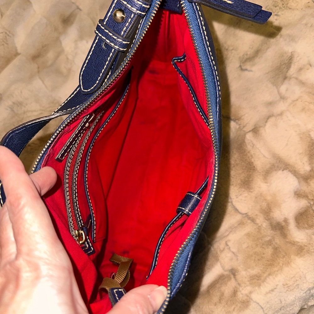 Dooney & Bourke Navy Leather Shoulder Bag with Gold Accents - Picture 6 of 11
